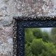Vintage wooden and stucco mirror in patinated midnight blue with gold – baroque style – 51 ×