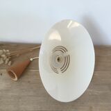 Scandinavian pendant lamp in teak and white metal 70s