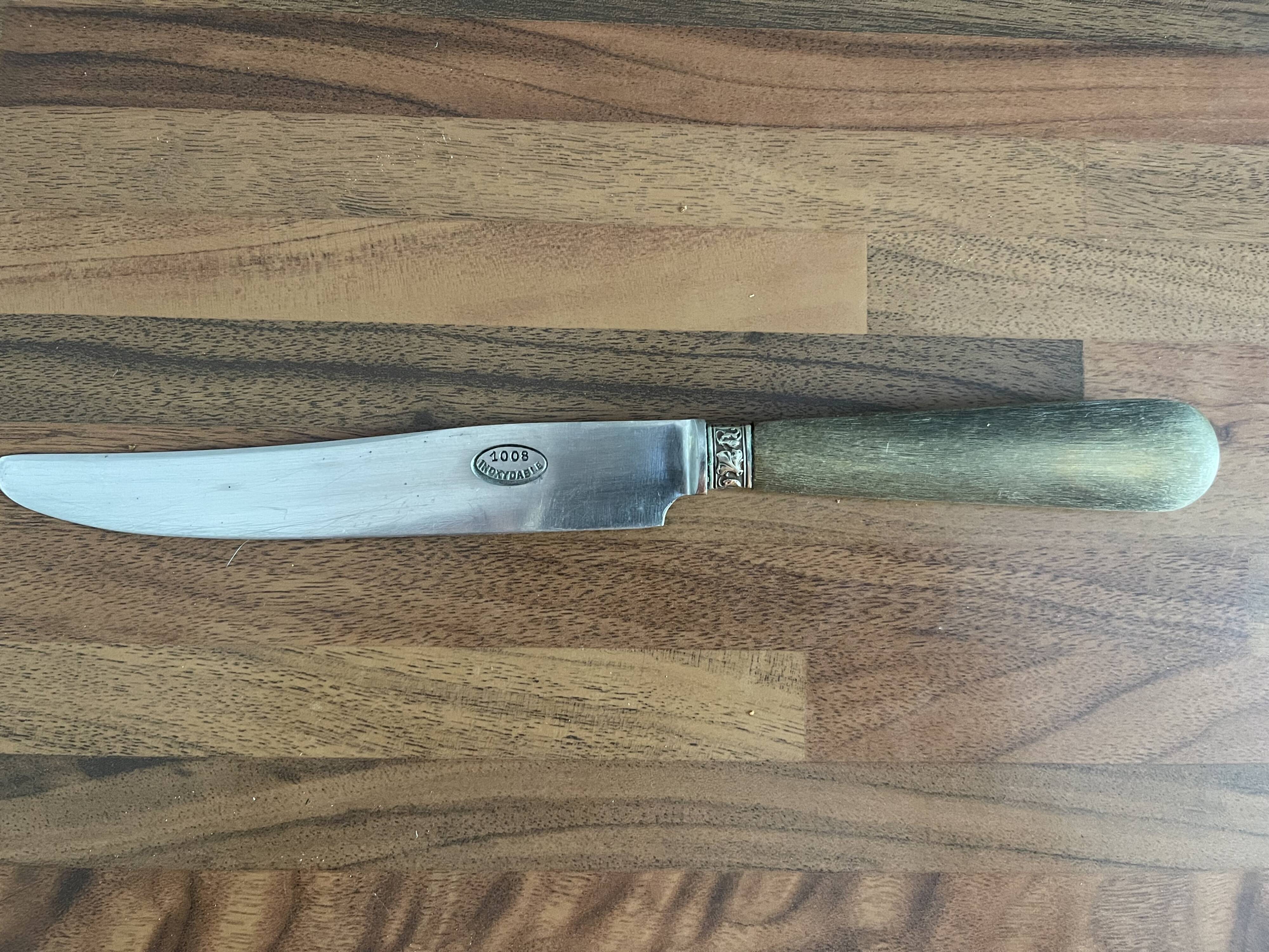 Set of 12 stainless steel knives with horn handles