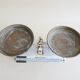 Antique kitchen scales from a record to five kilos, white beam scales with brass plates