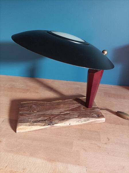 Loft bedside desk lamp wood metal saucer