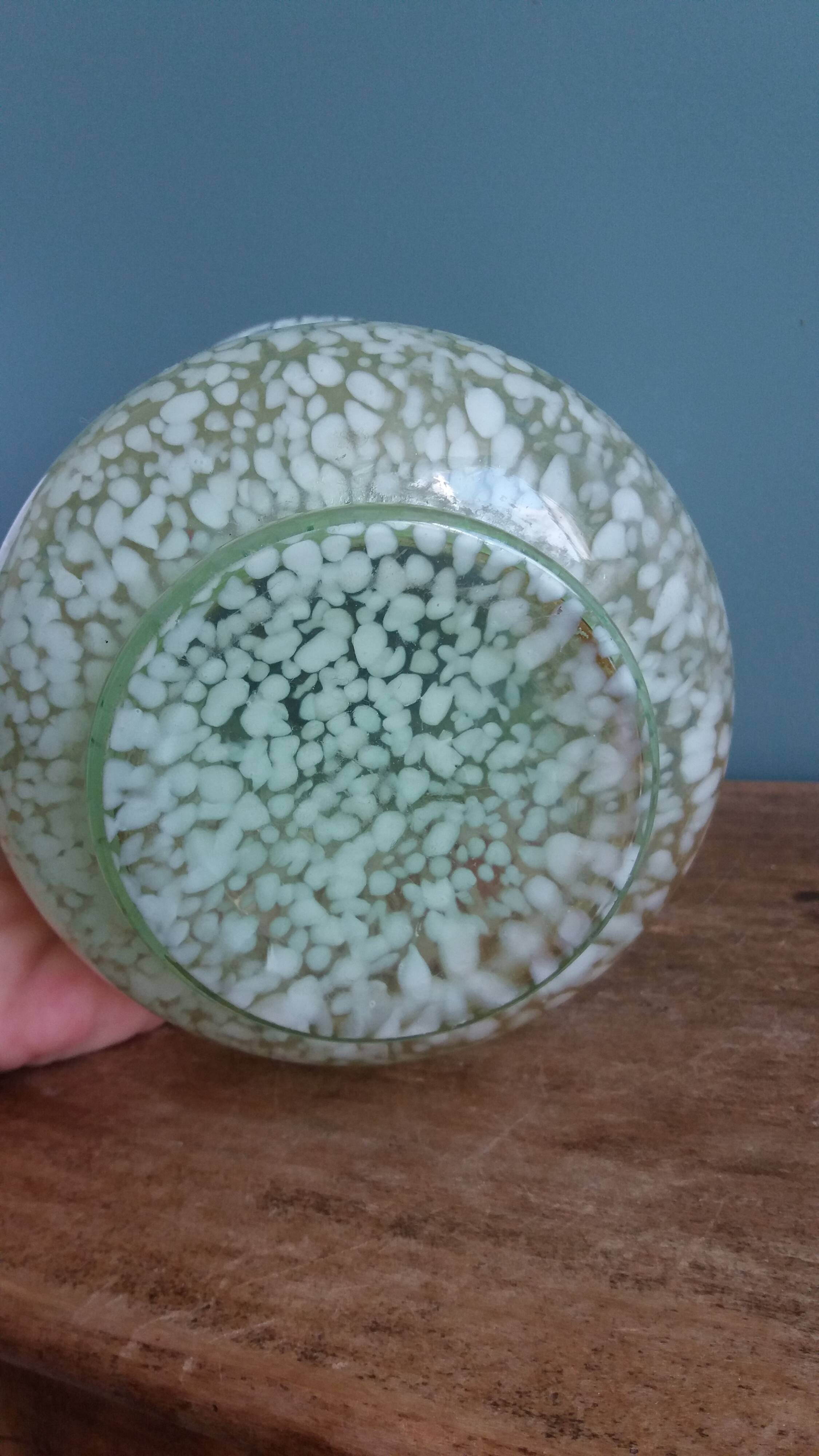 Green speckled glass vase from Clichy with gold threads.