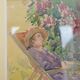 Watercolor Signed Emile Rondinet, woman resting in a Framed Garden
