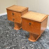 Set Scandinavian birch midcentury Art Deco nightstands