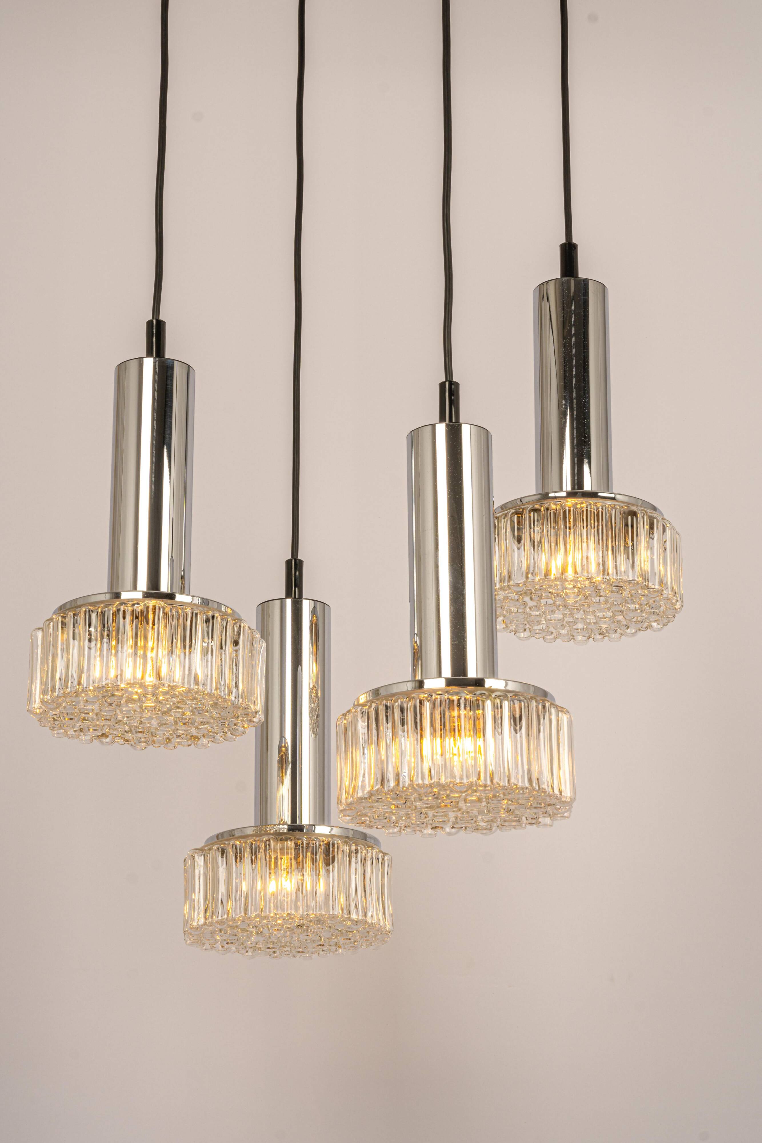 Large glass cascade chandelier designed for Staff Leuchten, Germany, 1970s.