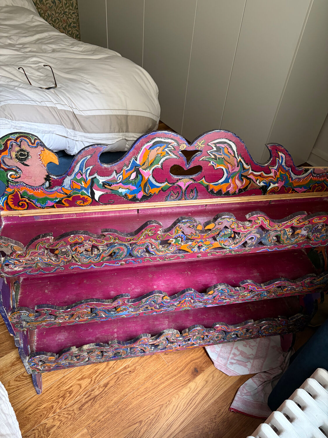 Folk painted wooden wall shelf
