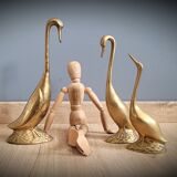 Trio of brass geese