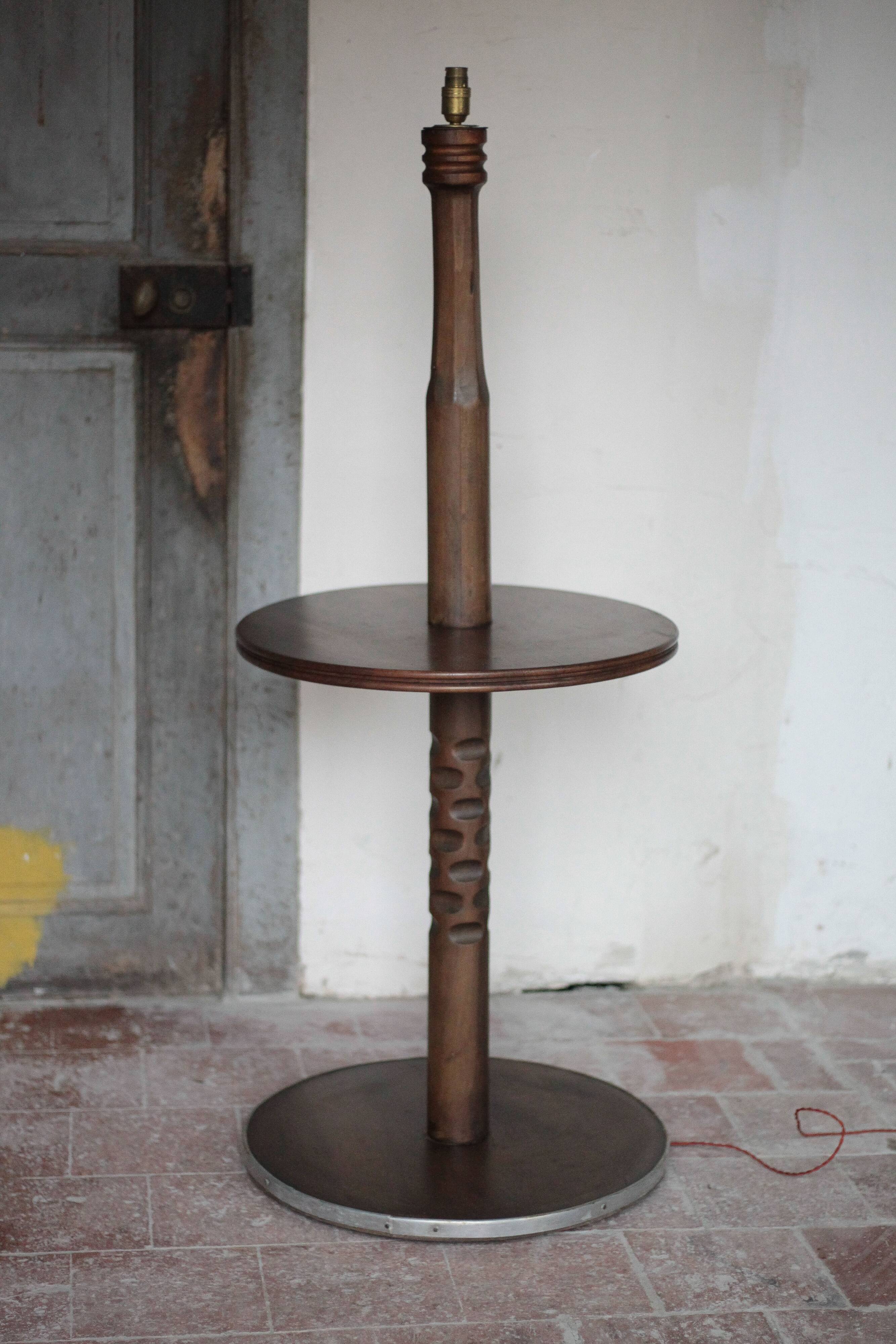 Vintage wooden floor lamp, reading table, carved wooden table, reading light