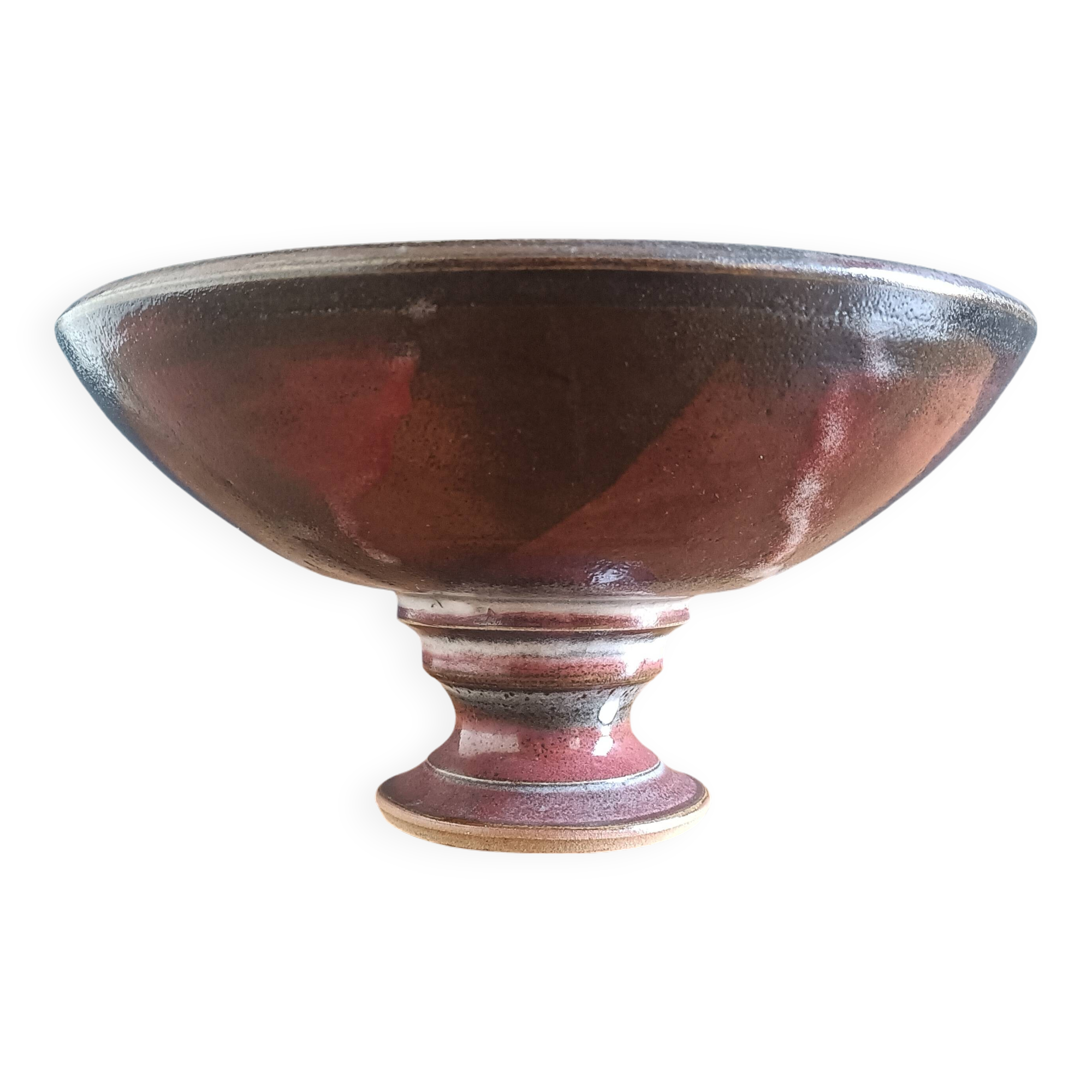 Signed ceramic fruit bowl on foot