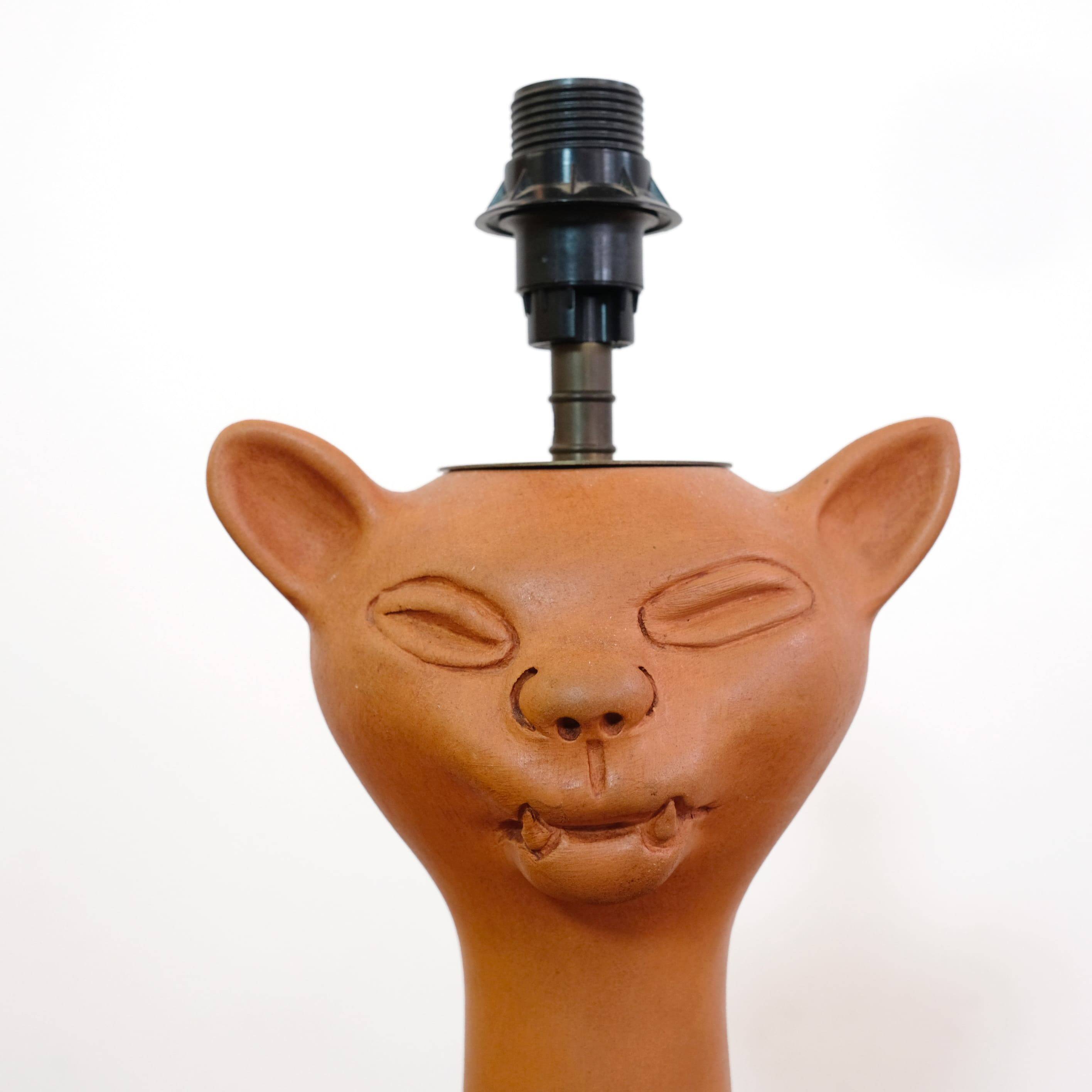 Jean Marais, terracotta cat lamp from the 70s-80s.