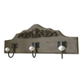 Wall-mounted wooden coat rack with 3 hooks.