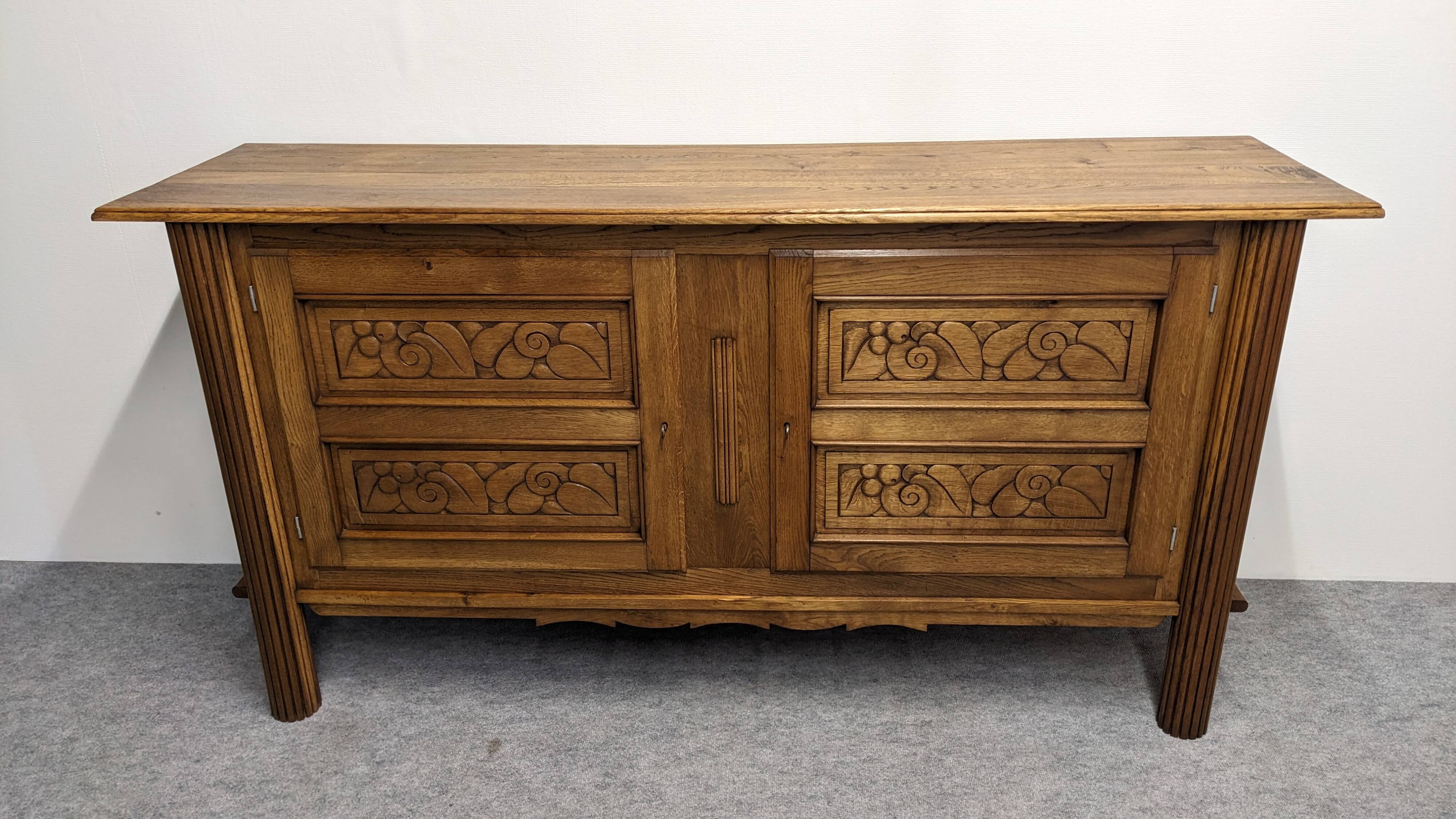 Brutalist oak sideboard attributed to Joseph Savina, France circa 1950.