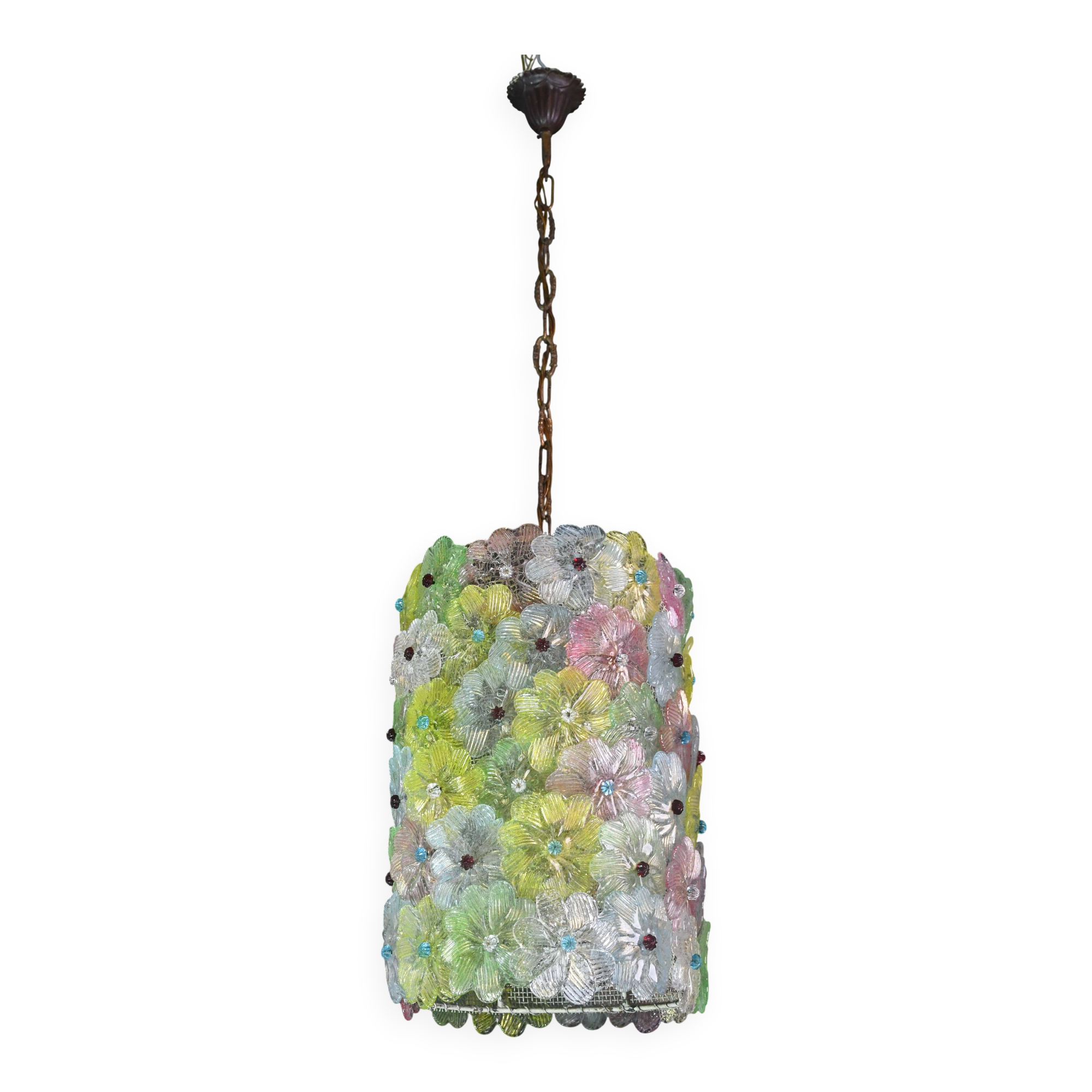 Amazing Vintage Multicolor Murano Glass Flower Chandelier by Seguso