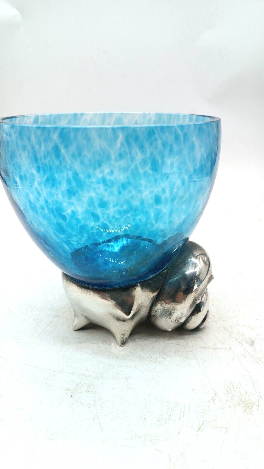 Large glass bowl rcr colle - silver 925 snail base carapelli & miniati