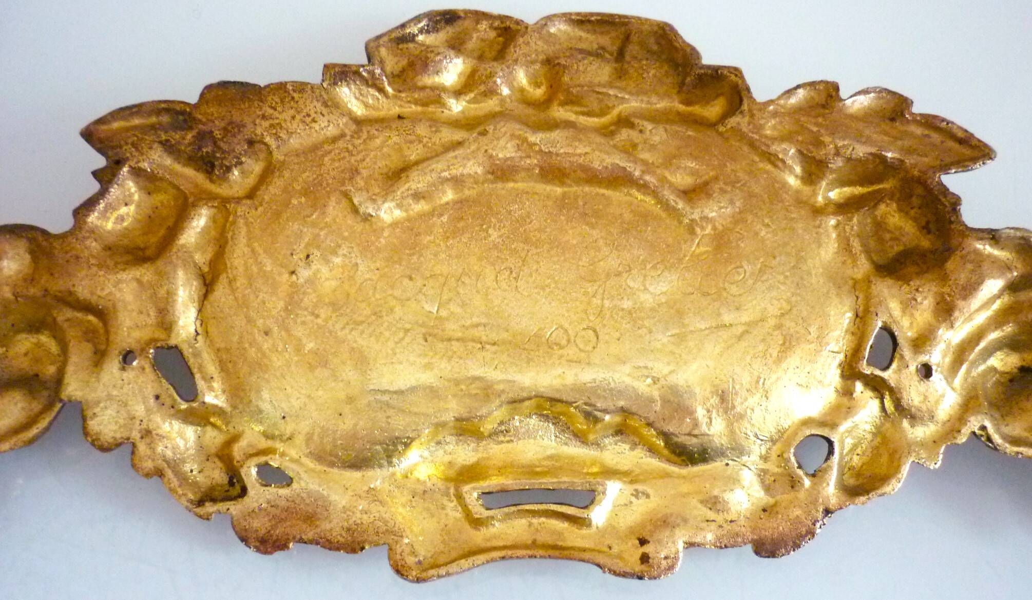 Fronton, bronze doré, ornement pour miroir, meuble, signé Jacquet Grelier
