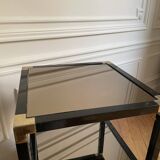 Pair of vintage metal and smoked glass side tables