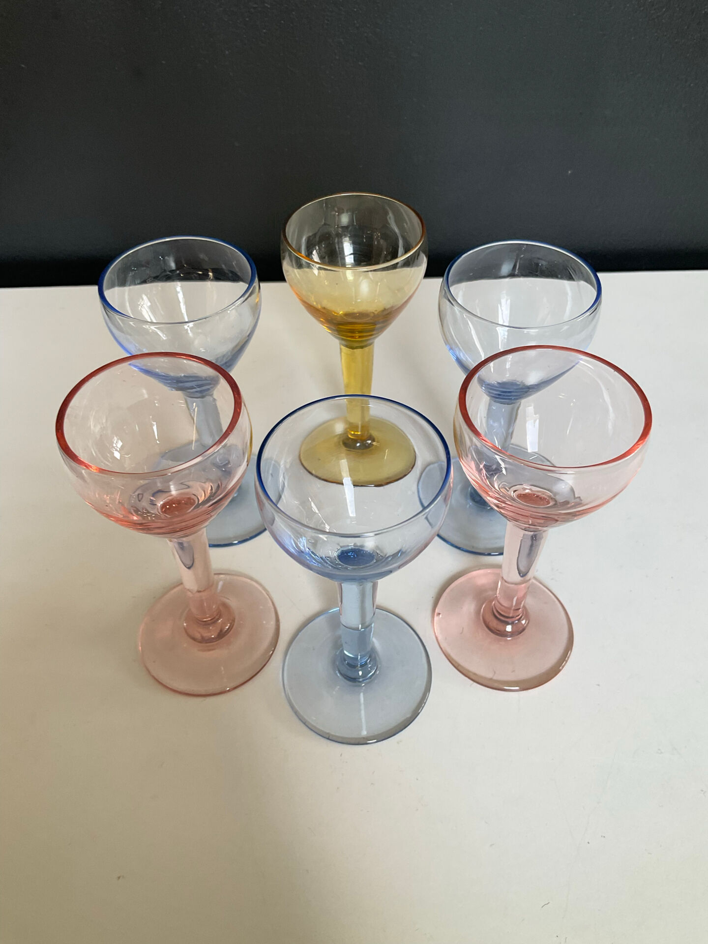 Set of 6 vintage coloured liqueur glasses