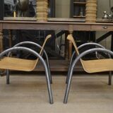 Pair of Vintage Design Armchairs in Metal and Wood, 1950s