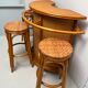 Rattan and bamboo bar and 3 stools from the 60s