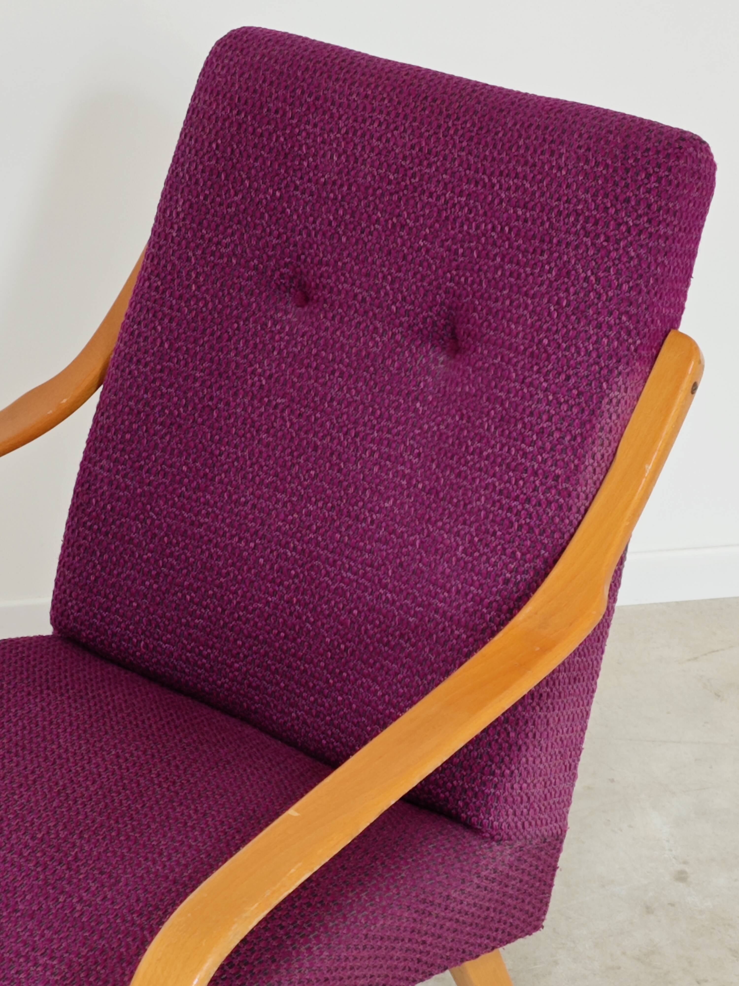 Pair of 6953 purple armchairs by Jaroslav Smidek for TON (Thonet)