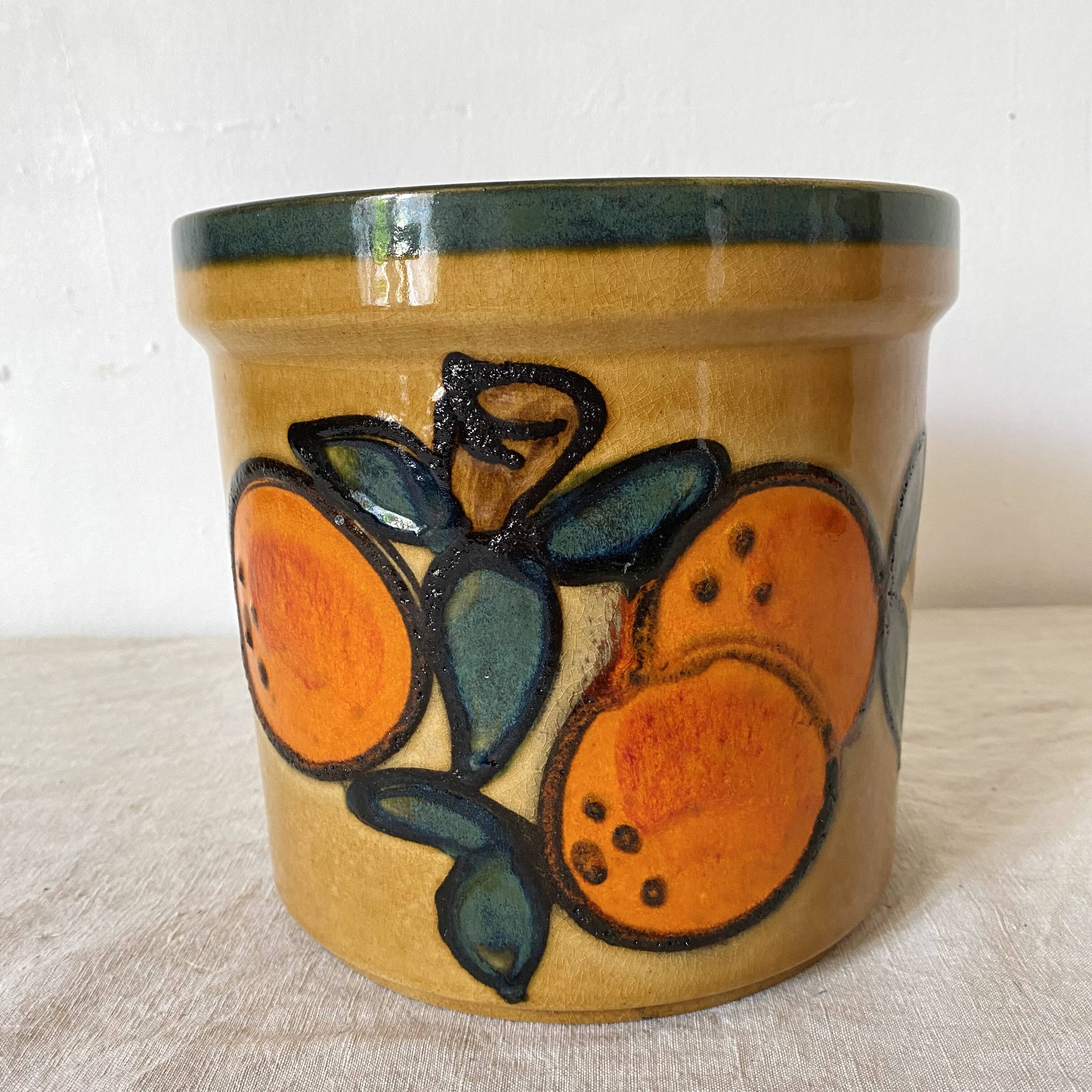 Large ceramic pot, Orange décor, 70s