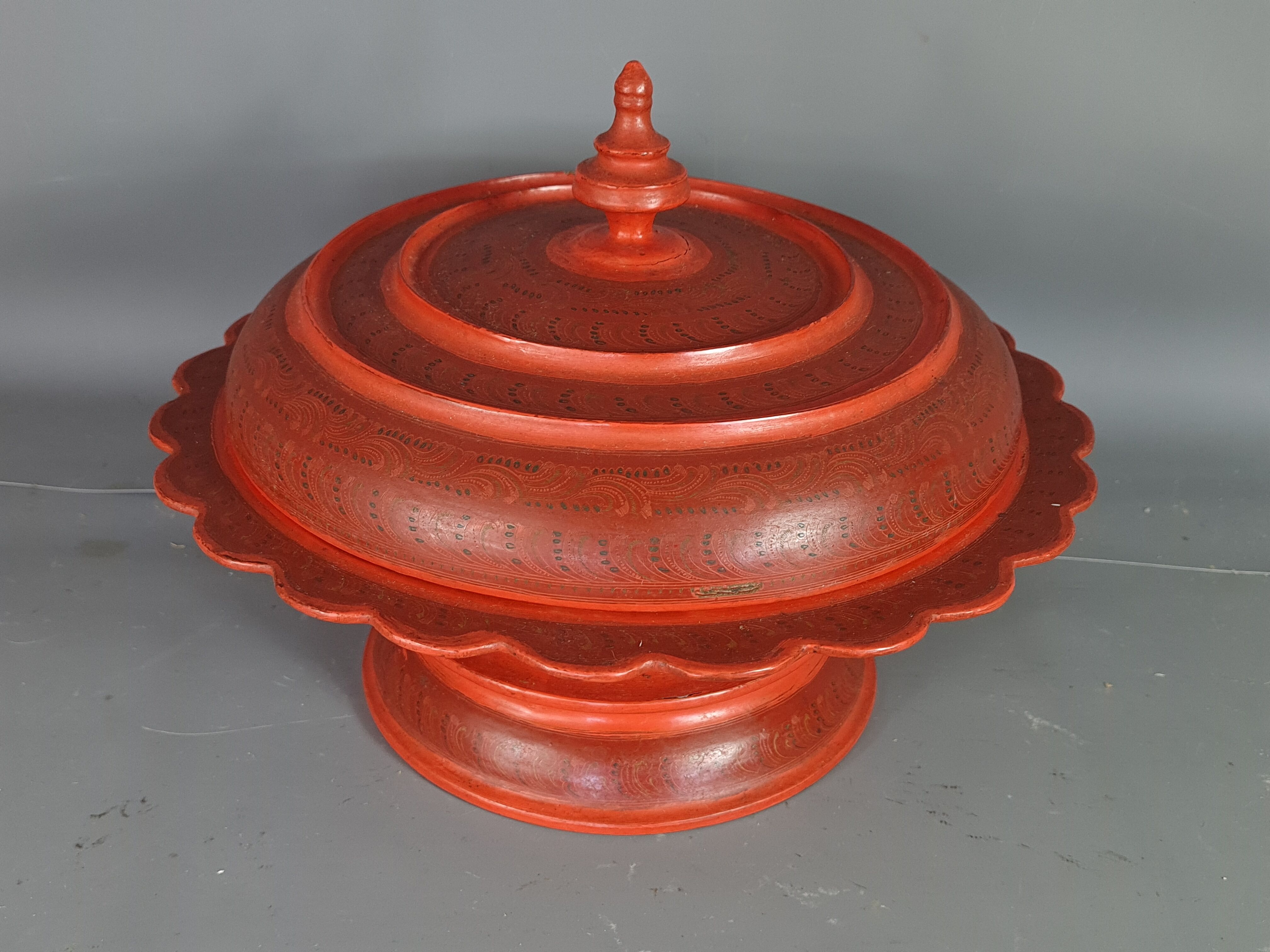 Old spice box or silent servant covered bamboo lacquered Burma.