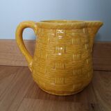Digoin Sarreguemines barbotine pitcher with wicker decor