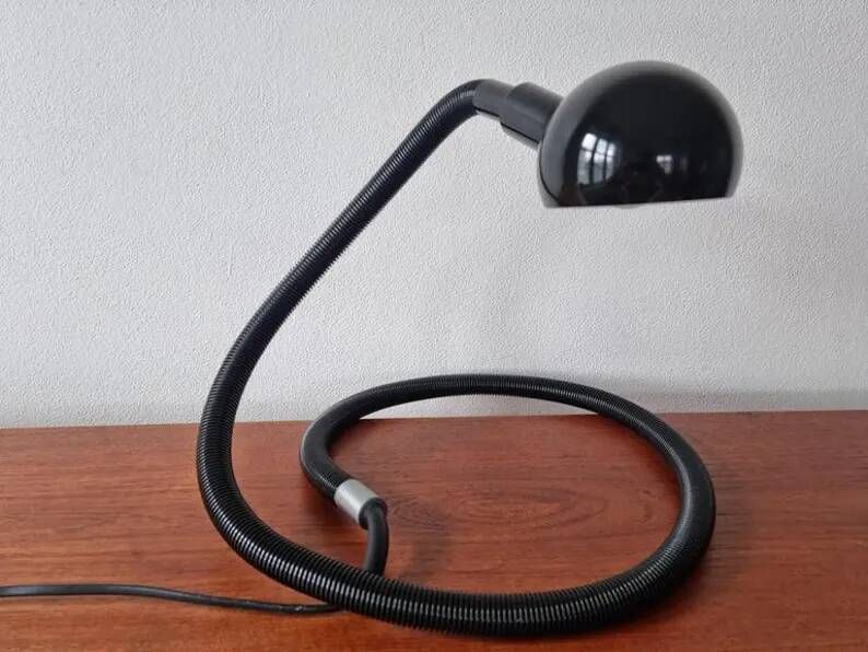 Large Black Adjustable Iconic Table Lamp Hebi, Isao Hosoe, Valenti Luce, 1970s