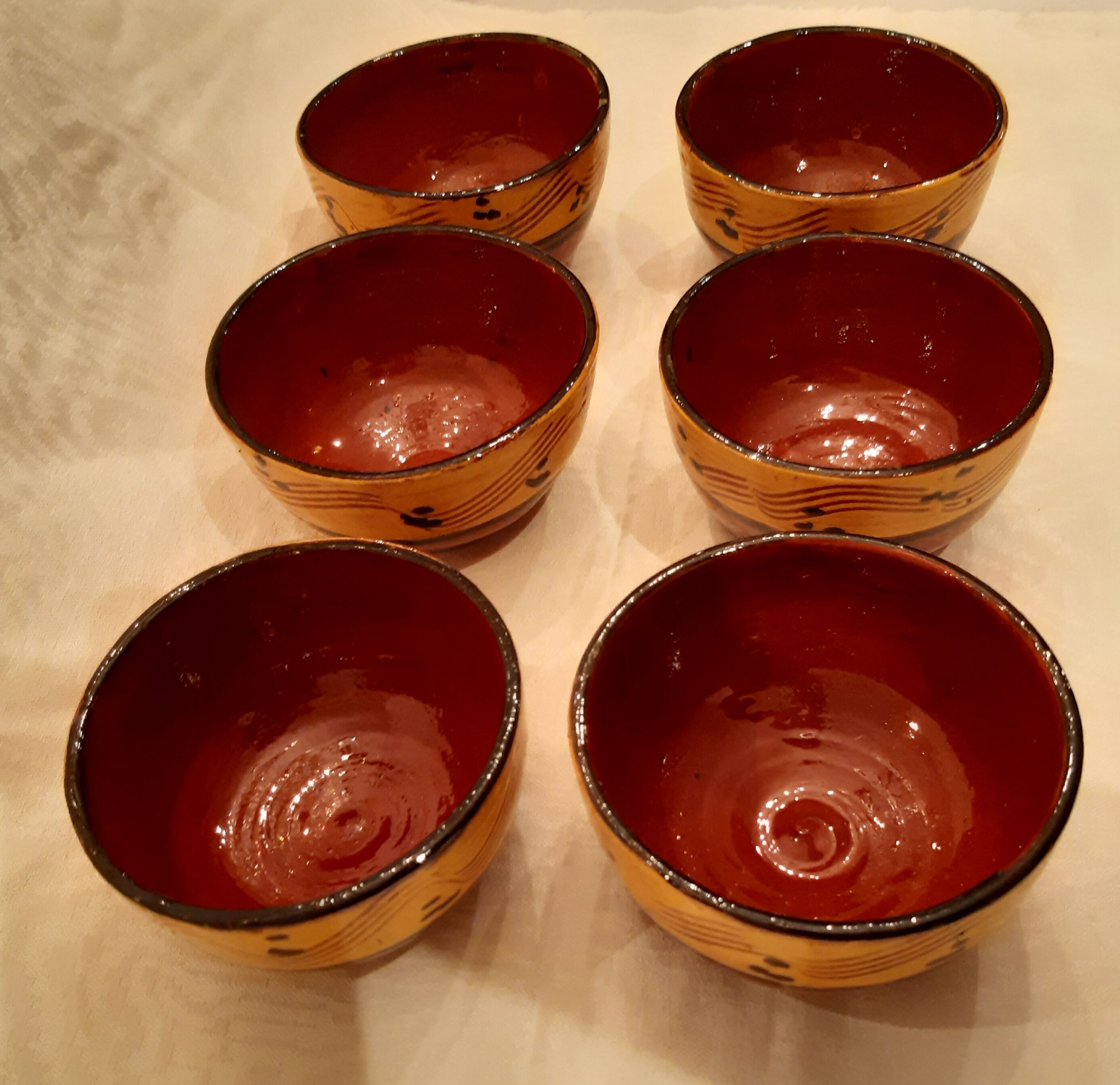 Lot of six terracotta ramekins glazed diameter 11cm TBE