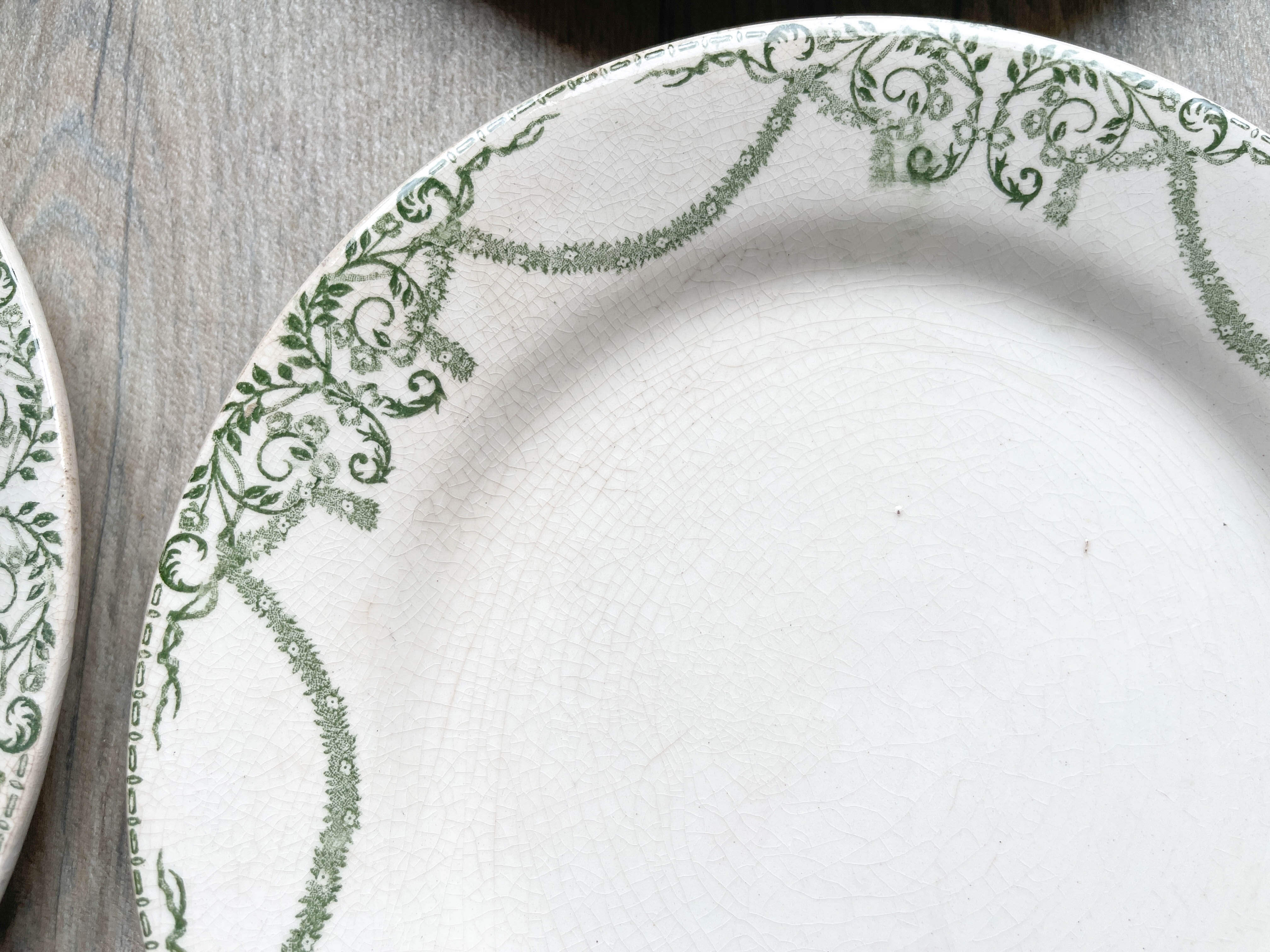 Flat plates terre de fer green creil & montereau labrador model "napoleon" 1890s