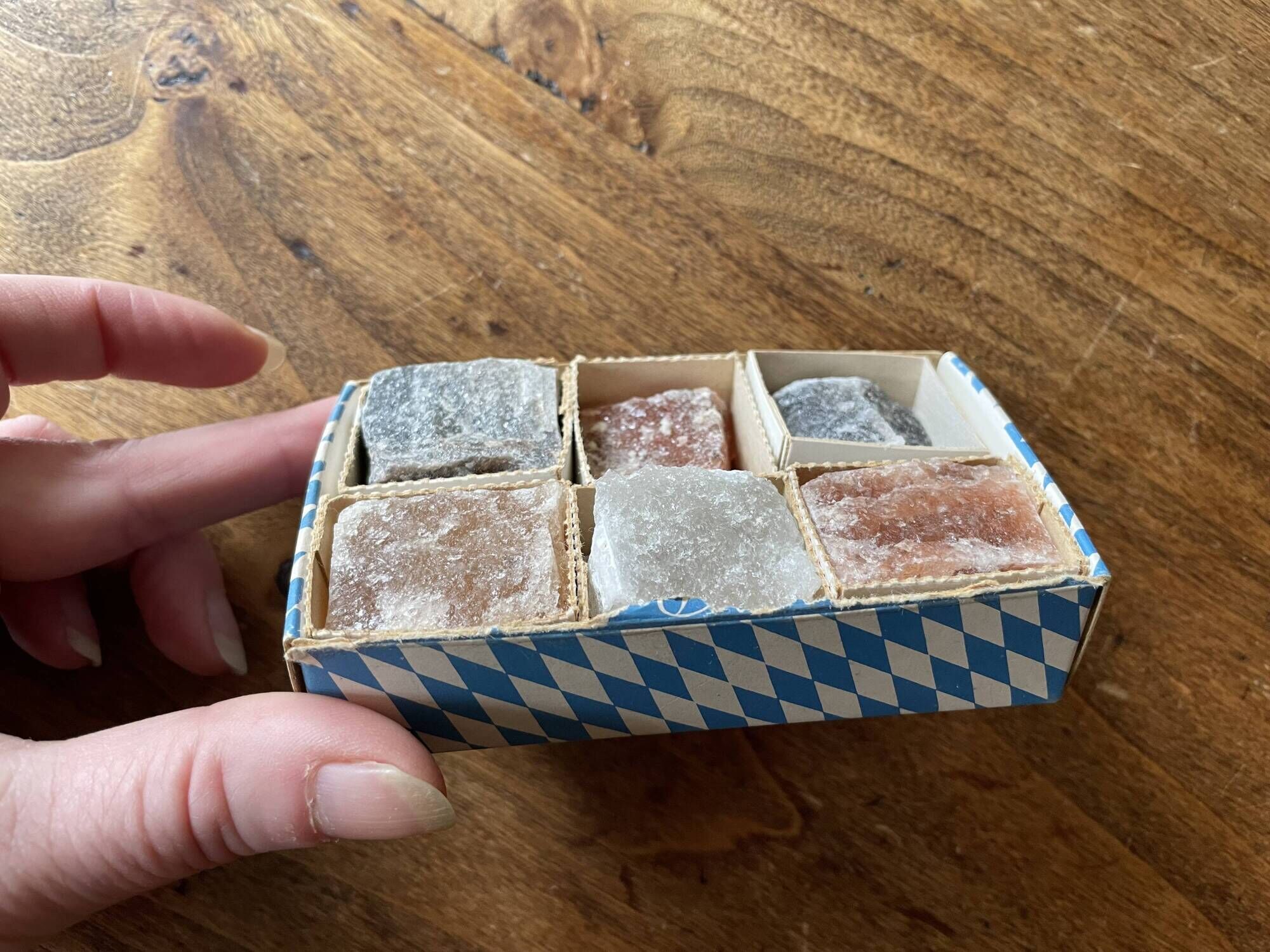 Salt crystal samples ~ souvenir from the Salzbergwerk salt mine Berchtesgaden Germany