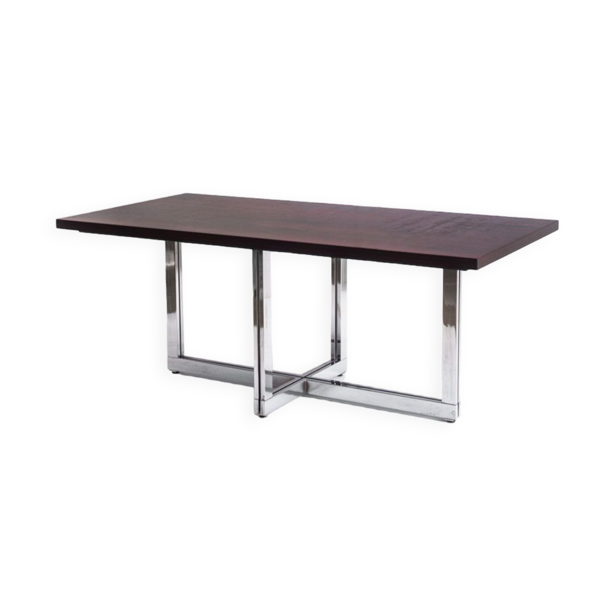 Table à manger vintage métal chromé et palissandre Espagne, années 70