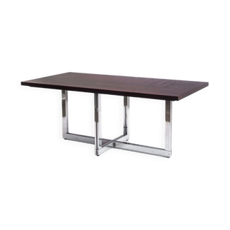 Table à manger vintage métal chromé et palissandre Espagne, années 70