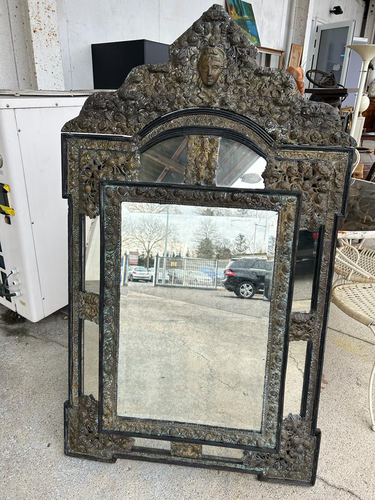 Mirror in brass and blackened wood Louis XIII style around 1880 h: 149 cm