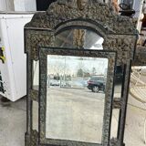 Miroir en laiton et bois noirci de style louis xiii vers 1880 h : 149 cm