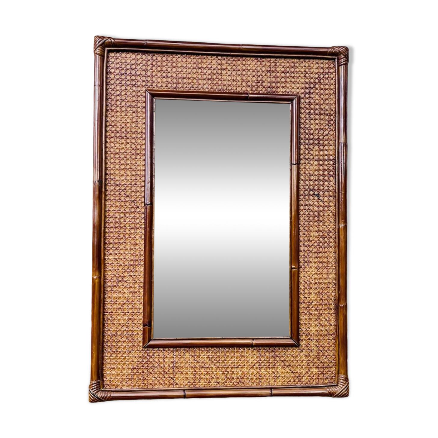 Vintage mirror, bamboo, caning and rattan, circa 1960s