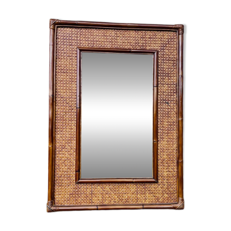 Miroir vintage, bambou, cannage et rotin, circa 1960’s
