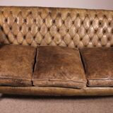 3-seater chesterfield in light olive green leather