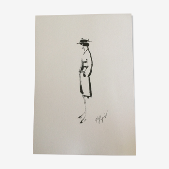 Chanel :  illustration, croquis de mode représentant Coco Chanel