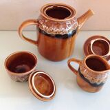 Coffee maker, milk pot and sugar décor Hawaii of the Sarreguemines vintage Earthenware 60s-70s
