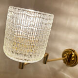 Pair of vintage scandinavian wall lamps 60 years white brass opaline