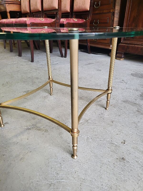 Coffee table round glass tray and brass legs