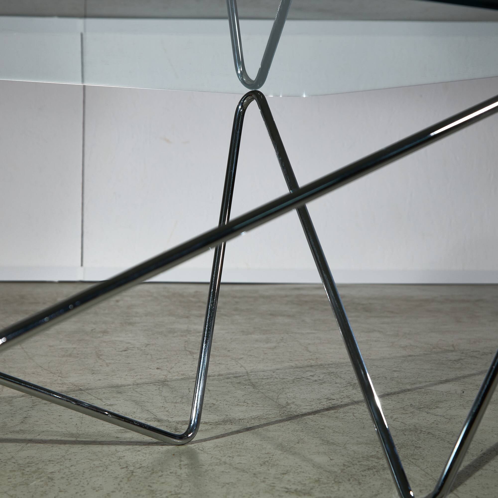 1970's Italian Coffee Table with Tempered Glass on Chrome Zig-Zag Frame