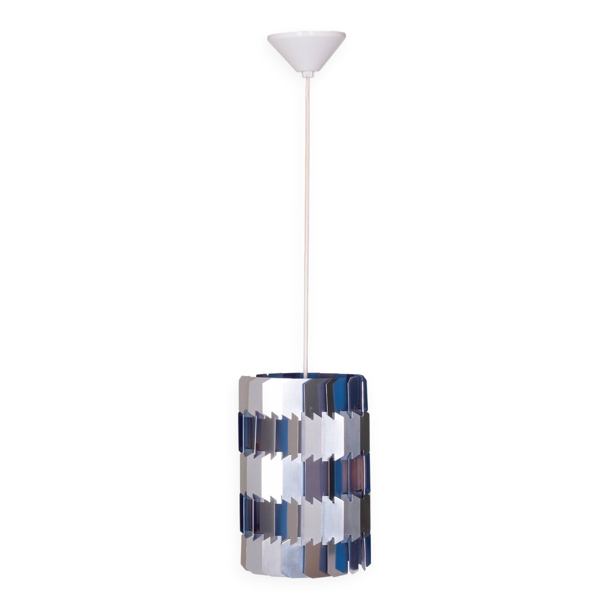 Silver & Blue Facet pendant by Louis Weisdorf for Lyfa, 1960s Denmark
