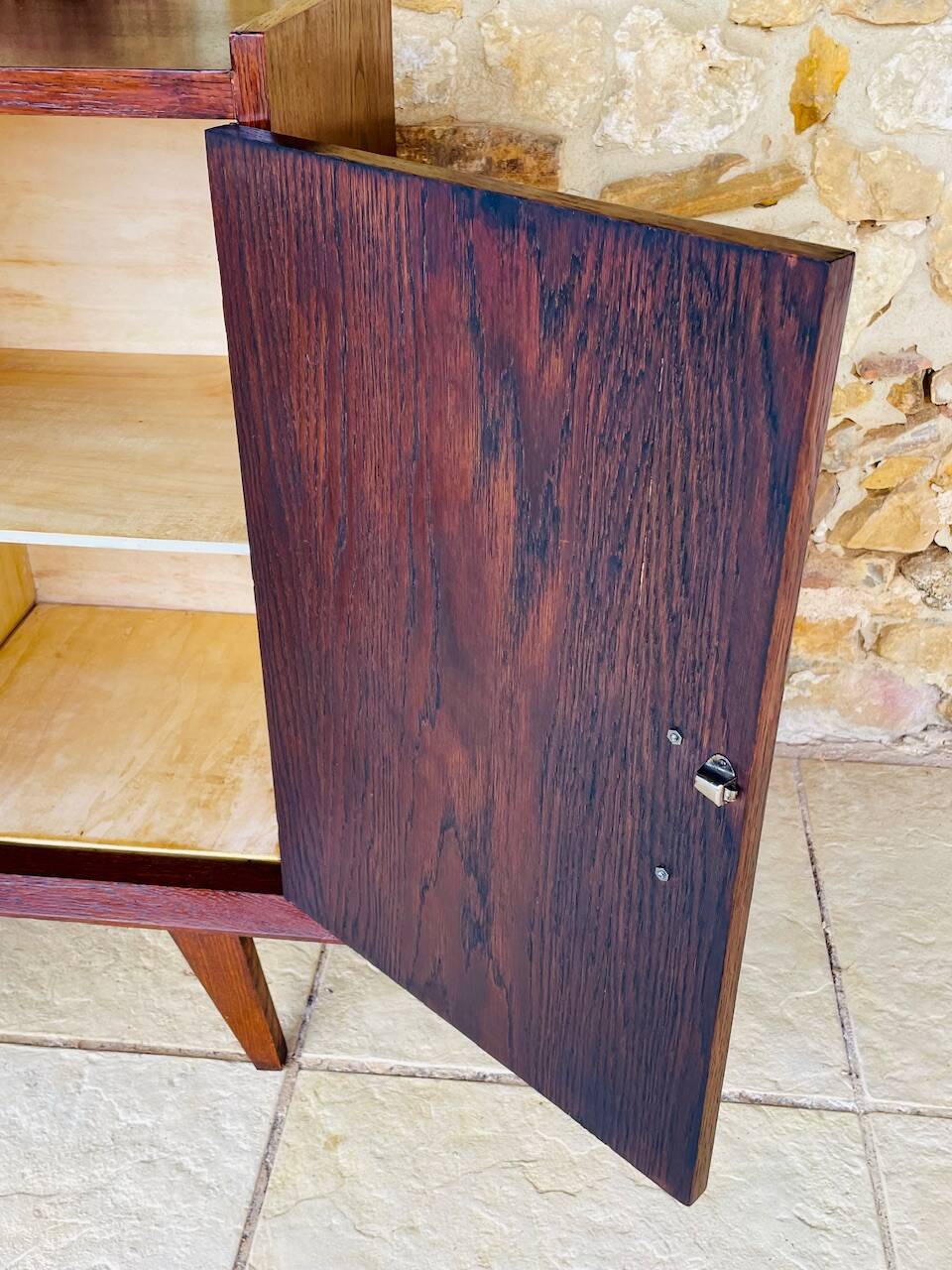 Large vintage chest of drawers with four drawers and one door in oak, circa 1960s