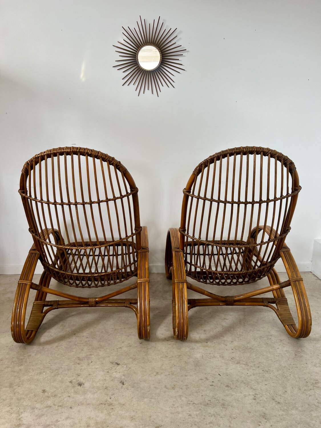 Set of 2 rattan lounge chairs armchairs Italian design from the 60s vintage rattan