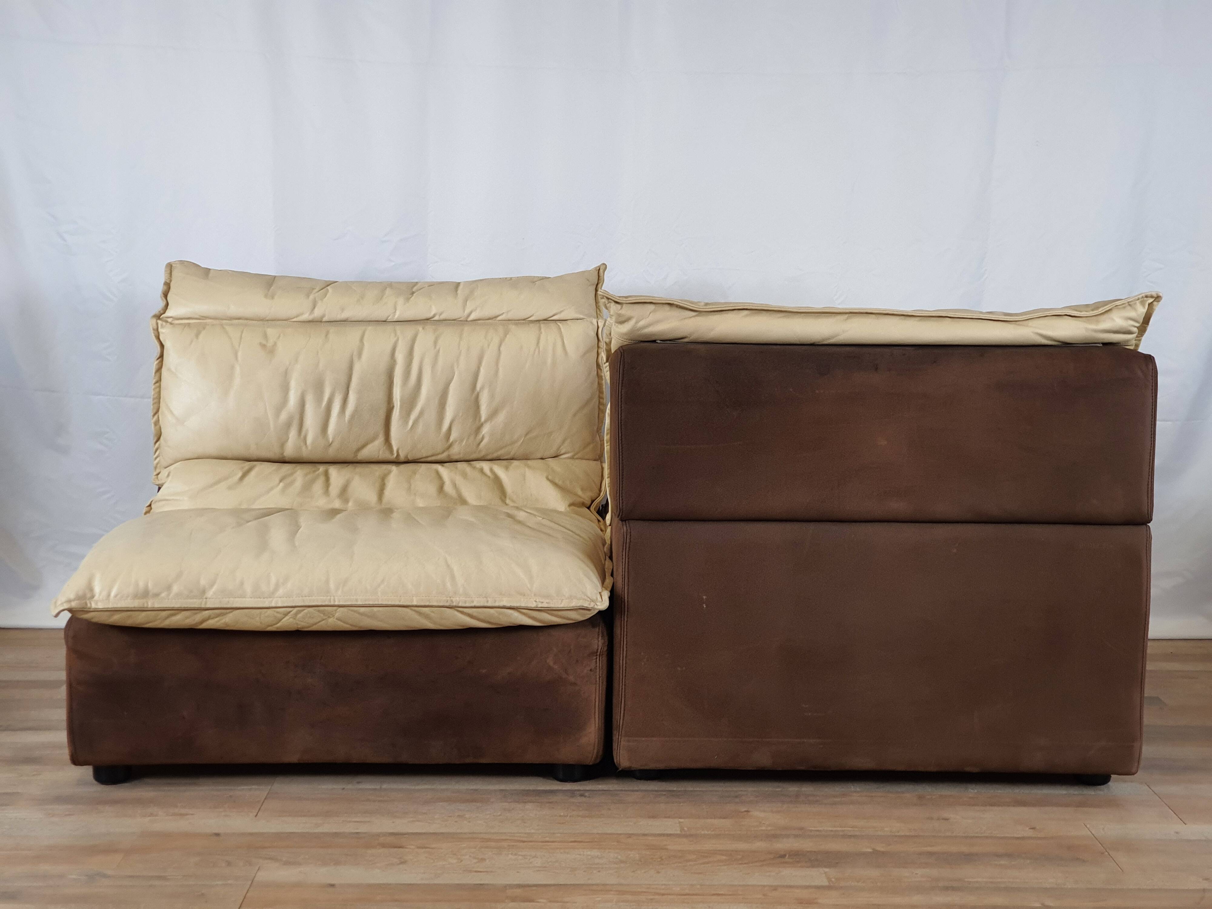 Modular sofa in leather and suede