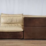 Modular sofa in leather and suede