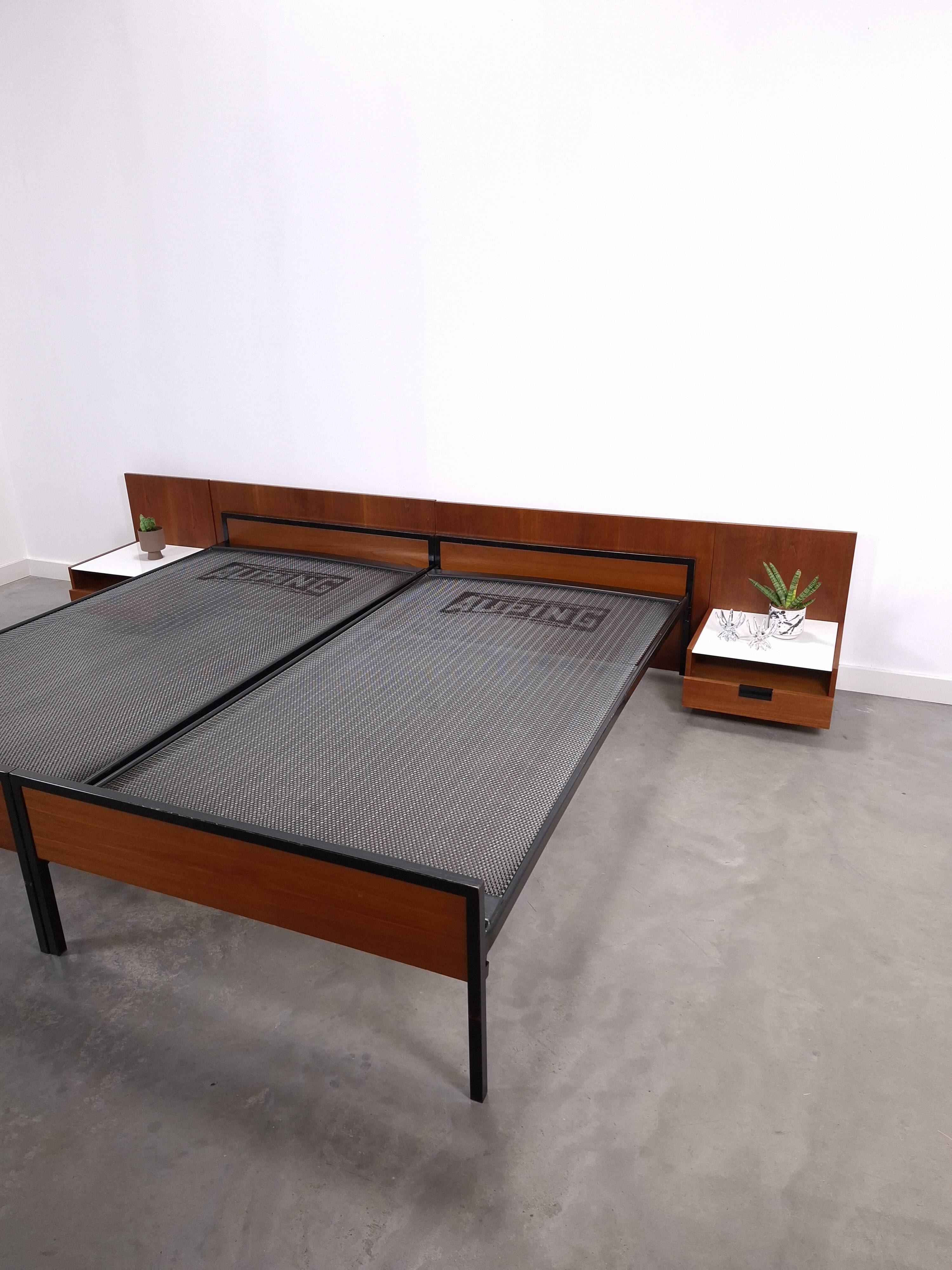 Two-person bed Japanese series Cees Braakman Pastoe and Auping with bedside table.