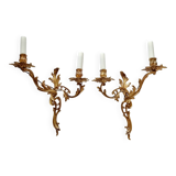 Pair of vintage French wall sconces in bronze, Louis XV Rococo style.